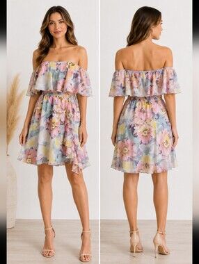 Lipsy London Floral Tube Dress Ruffles Size 4 Gardencore Floral Femenine New